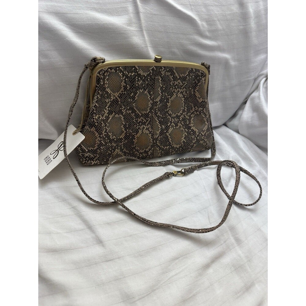 Hobo Jill Clutch Metal Snake Leather Kisslock Shoulder Crossbody Bag